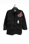 Floral Applique Jacket, Black, Applique, Belted