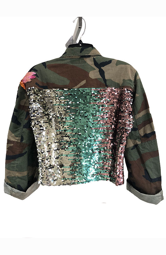 Spamoni Jacket,  Crop, Green Camo,  Appliques