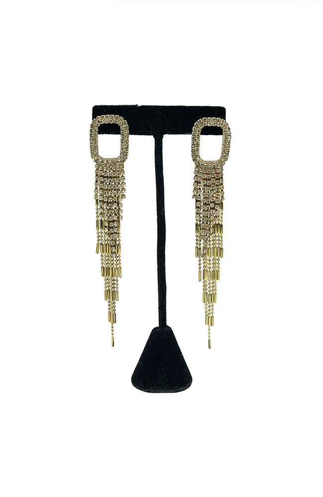 Gold Buckle Earring CZ Ball Chain Strands