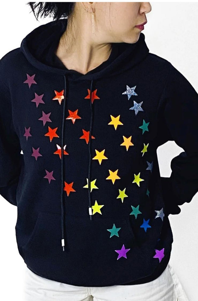 Dean Hoodie in Black with Rainbow Stars