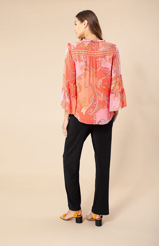 Alma Long Sleeve Print Top in Coral