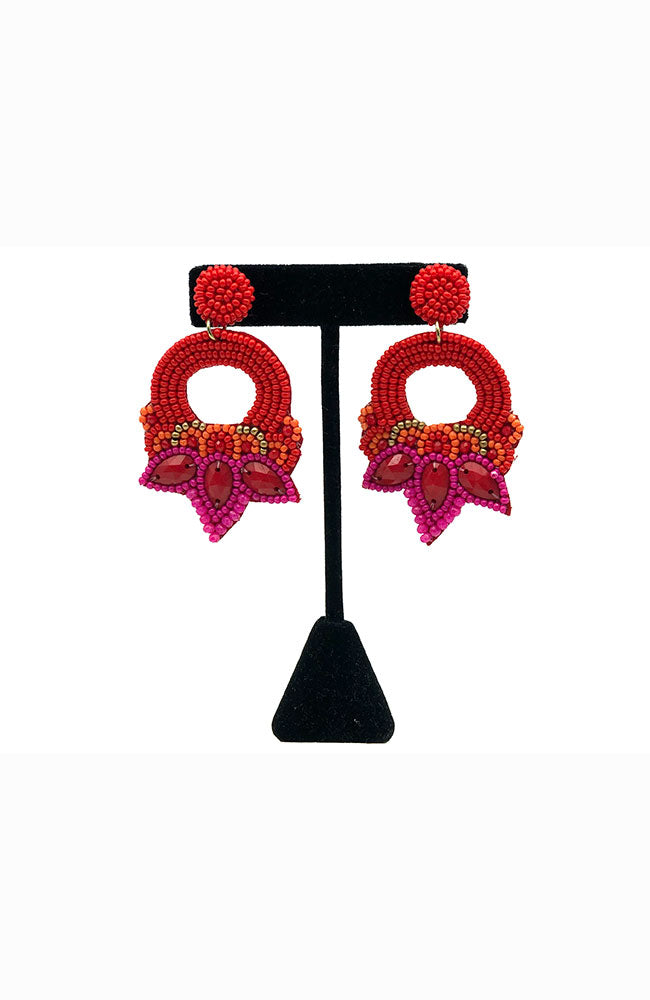 Red Beaded Floral Earring
