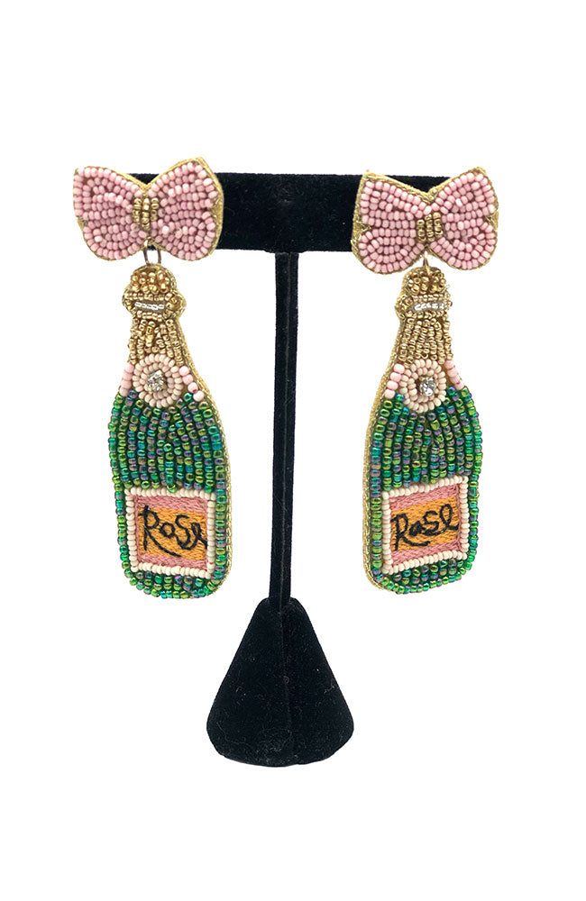 Pink Bow Wine Bottle Earrings