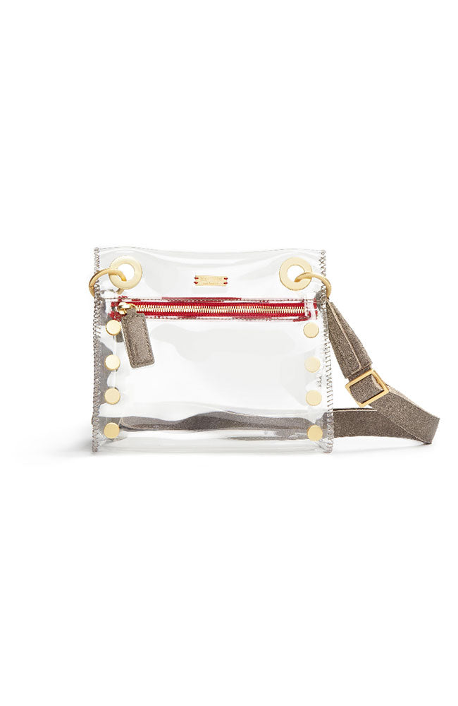 Tony Small Clear, Pewter Stitch with  Brushed Gold Hardware