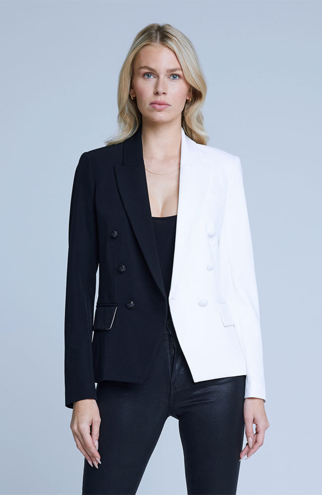 Kenzie Double Breasted Blazer in Black Ivory