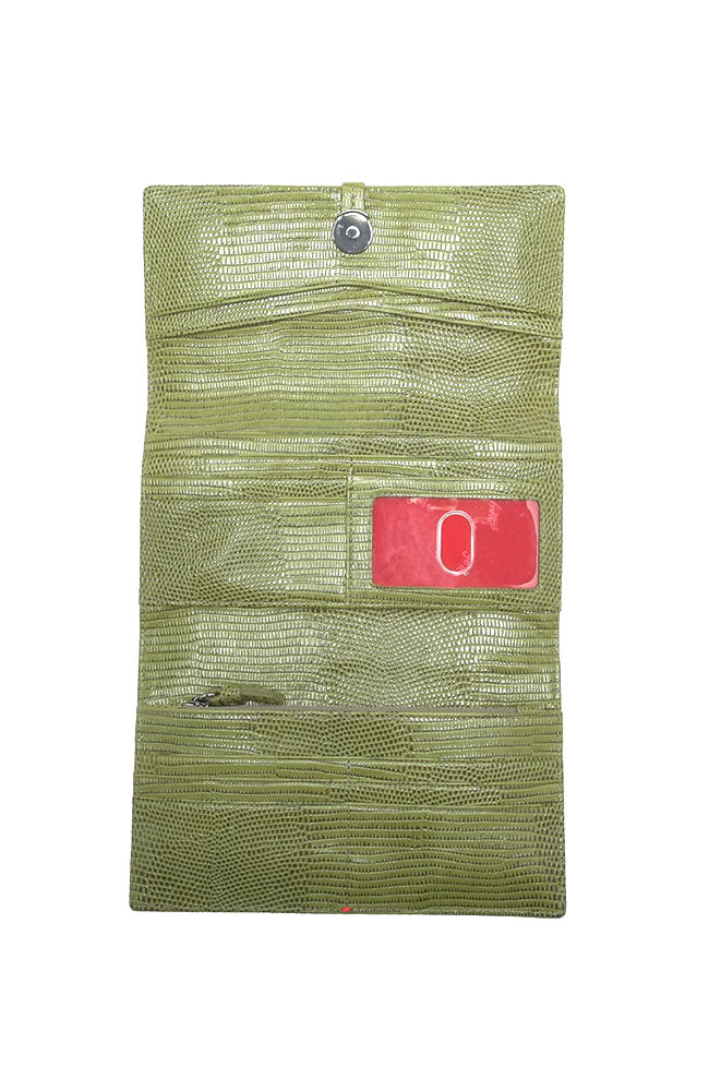 Benjamin Wallet Evergreen LIzard with Gunmetal Hardware