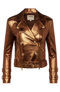 Billie Belted Leather Jacket in Gold