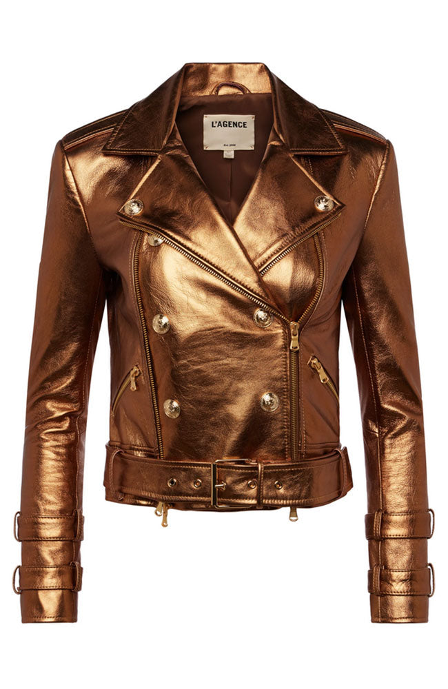 Billie Belted Leather Jacket in Gold