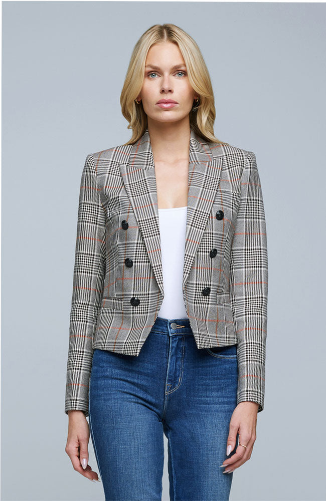 Brooke Double Breasted Crop Blazer Brown Black Multi