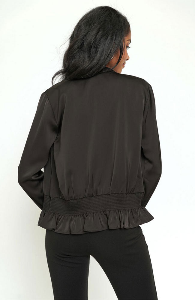 Ruffle Hem Satin Bomber