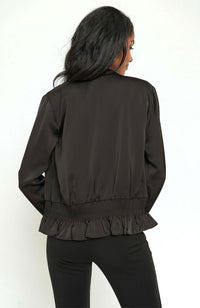 Ruffle Hem Satin Bomber