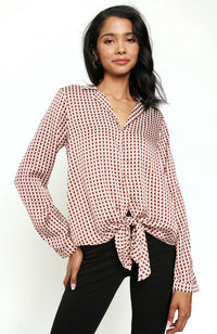 Tie Front Printed Blouse