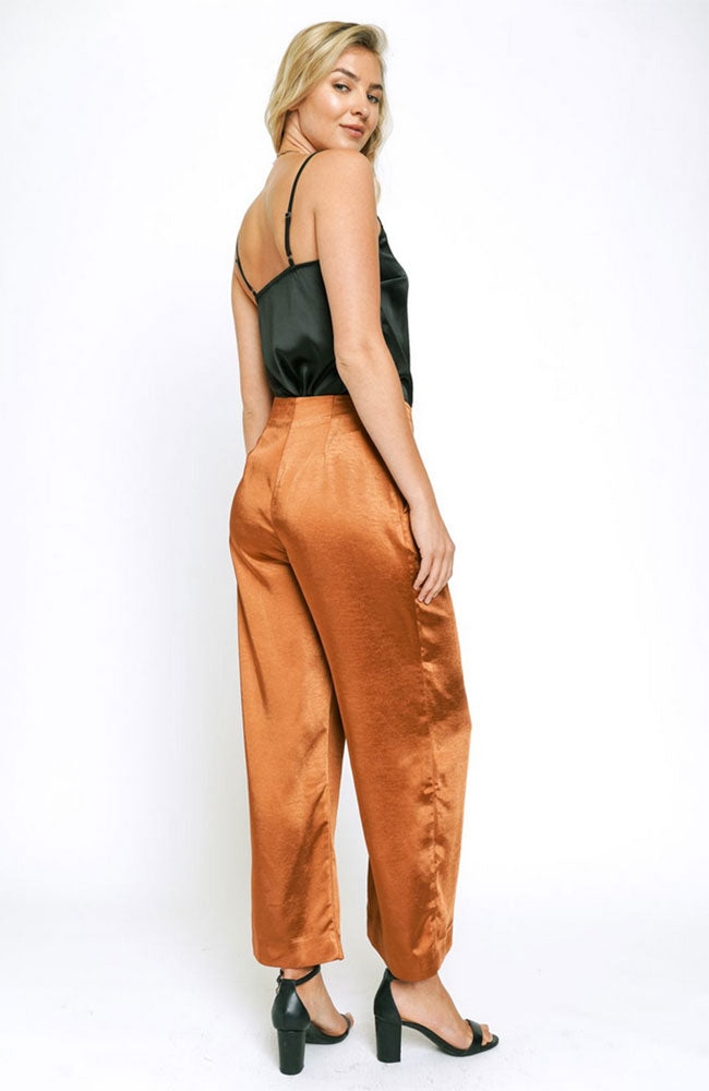 Satin Wide Leg Pants Rust