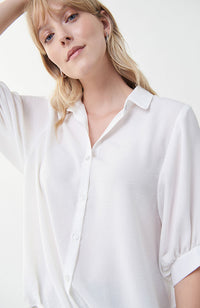 3/4 Sleeve Gathered Waist Blouse in White