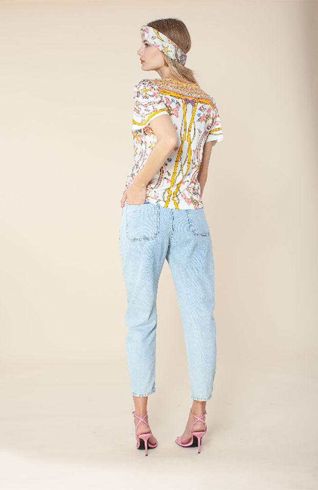 Short Sleeve Ribbon Print Top
