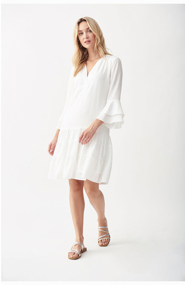 37" Ruffle Hem Tiered Dress in White