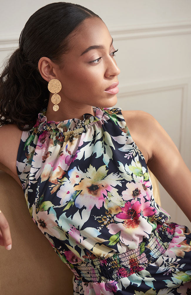 Floral Gathered Waist Dress