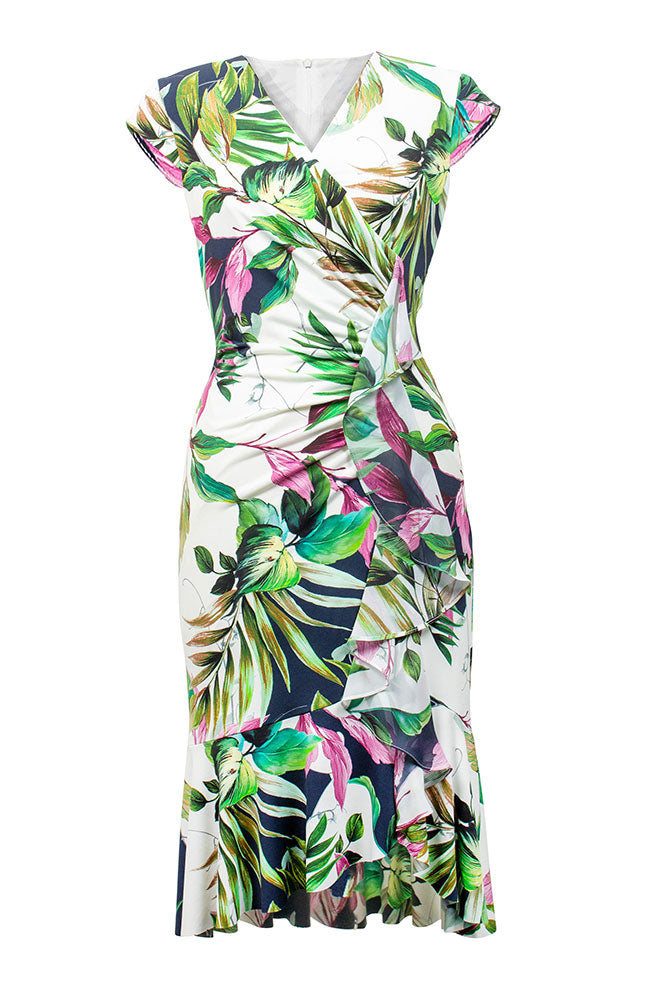 Palm Print Ruffle Detail Dress