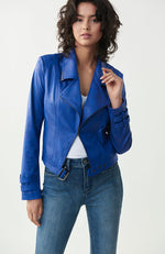 Faux Leather Cross Zip Jacket