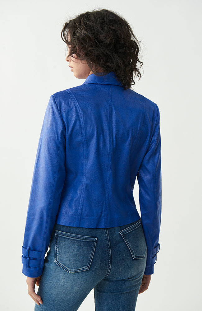 Faux Leather Cross Zip Jacket