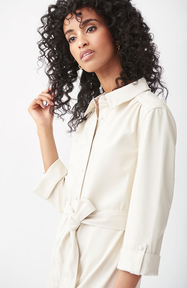 Leatherette Dress in Ecru