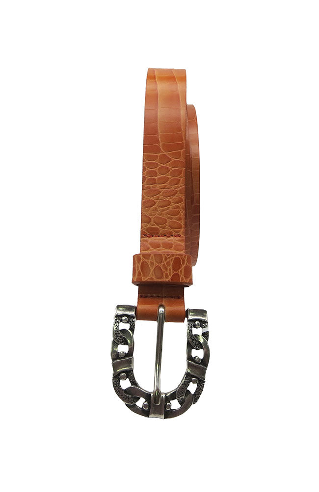 Orange Leather Belt Silver Buckle