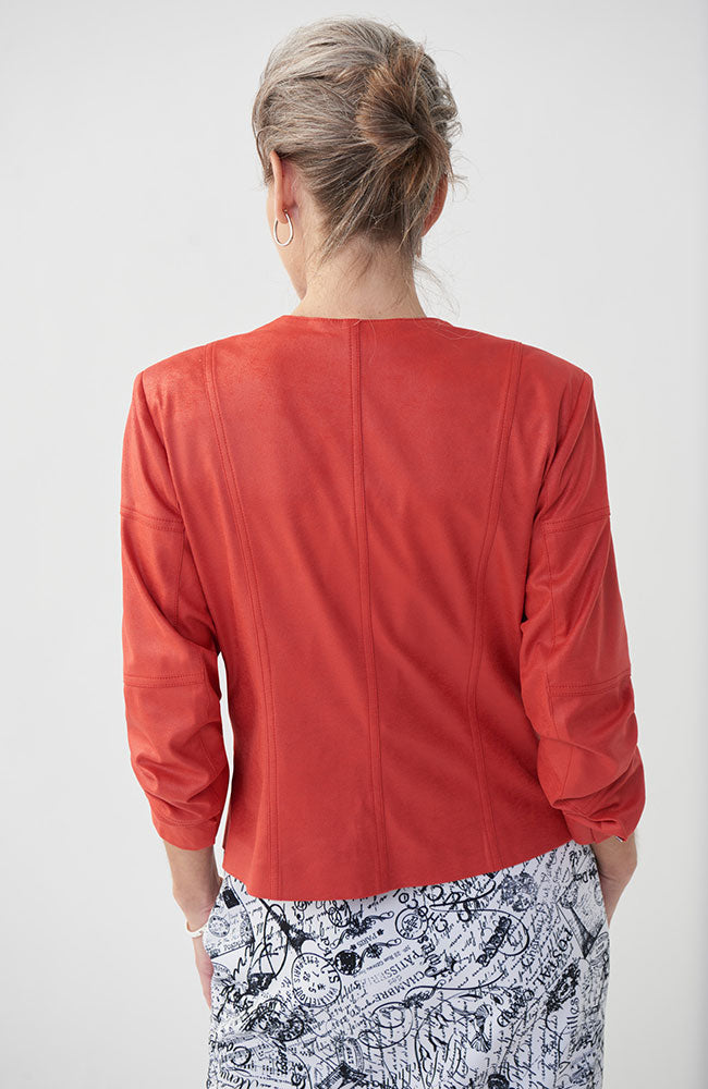 Faux Leather Moto Jacket in Lacquer Red