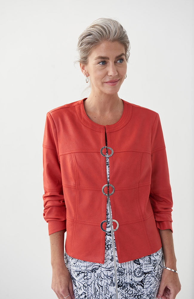 Faux Leather Moto Jacket in Lacquer Red