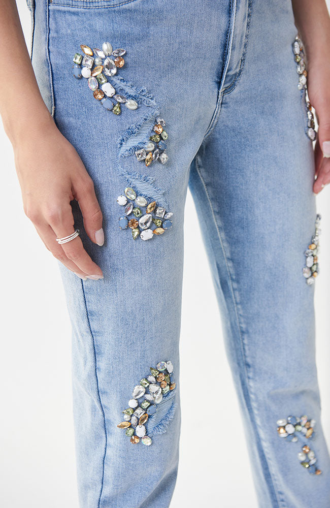 Stone Embellished Jean in Light Denim