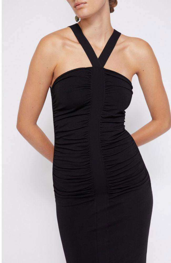Darya Compact Rib Ruched Midi Dress