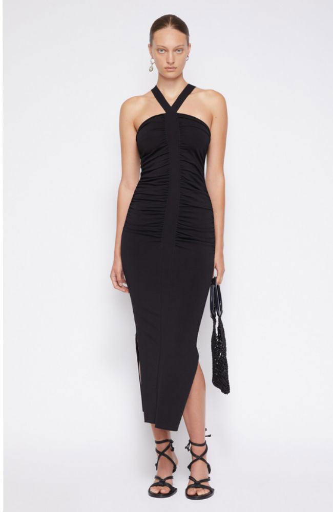 Darya Compact Rib Ruched Midi Dress