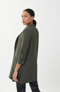 Long Gathered Sleeve Blazer in Avocado