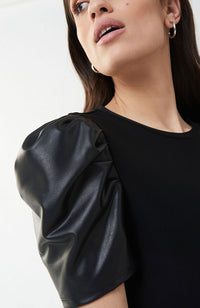 Leatherette Sleeve Top in Black