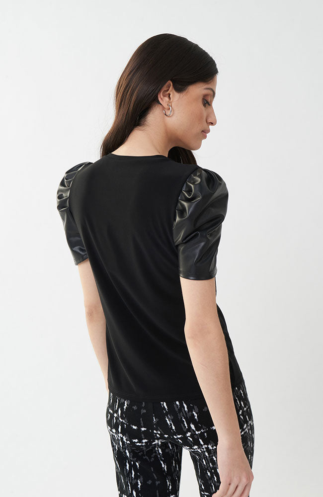 Leatherette Sleeve Top in Black