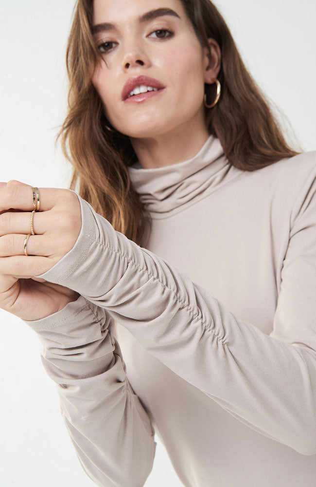 Fitted Jersey Rouched Sleeve Turtleneck