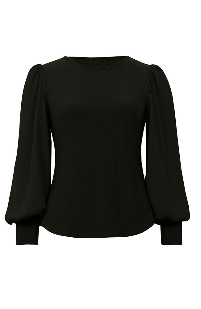 Georgette Puff Sleeve Top in Black