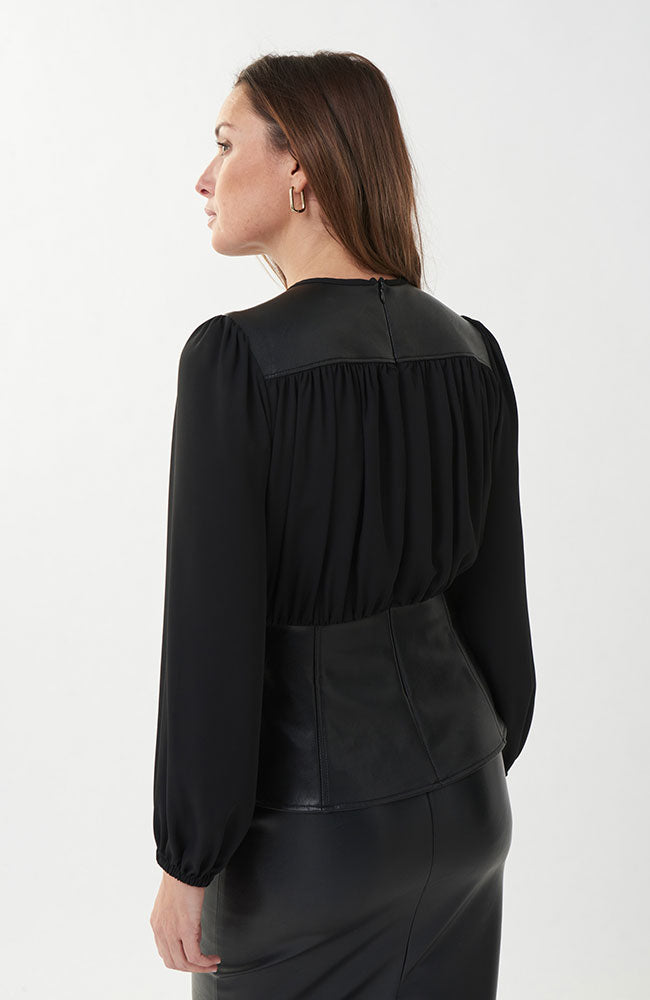 Georgette Leatherette Top Black Combo