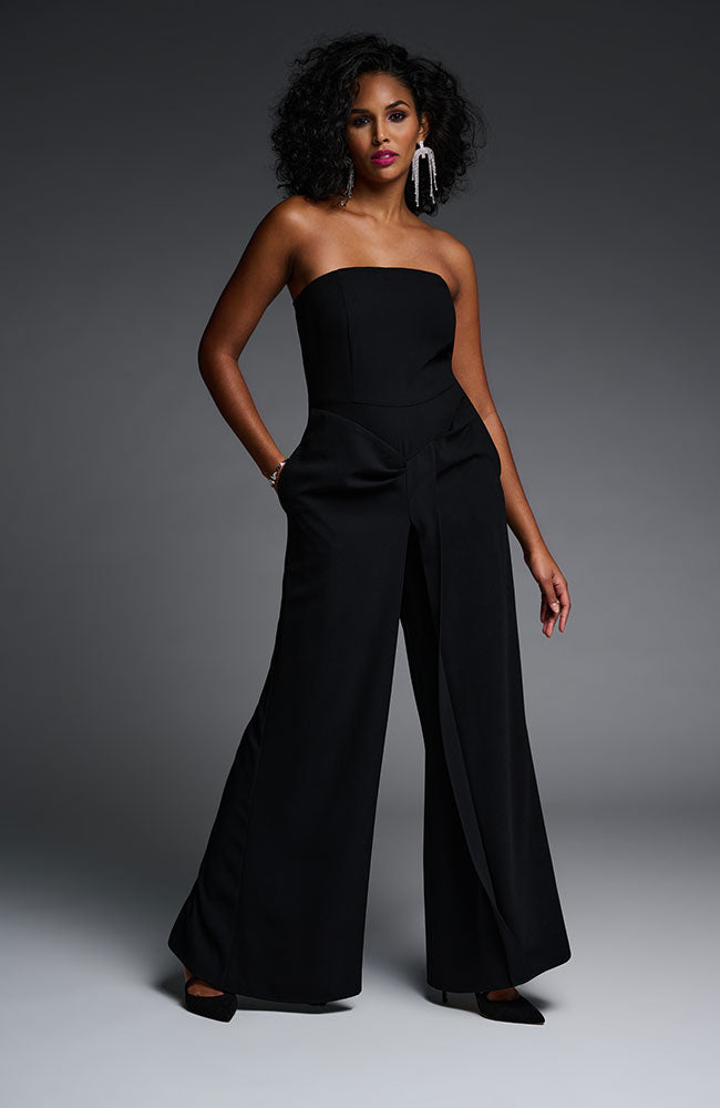 Crepe Wide Leg Jumpsuit in Black