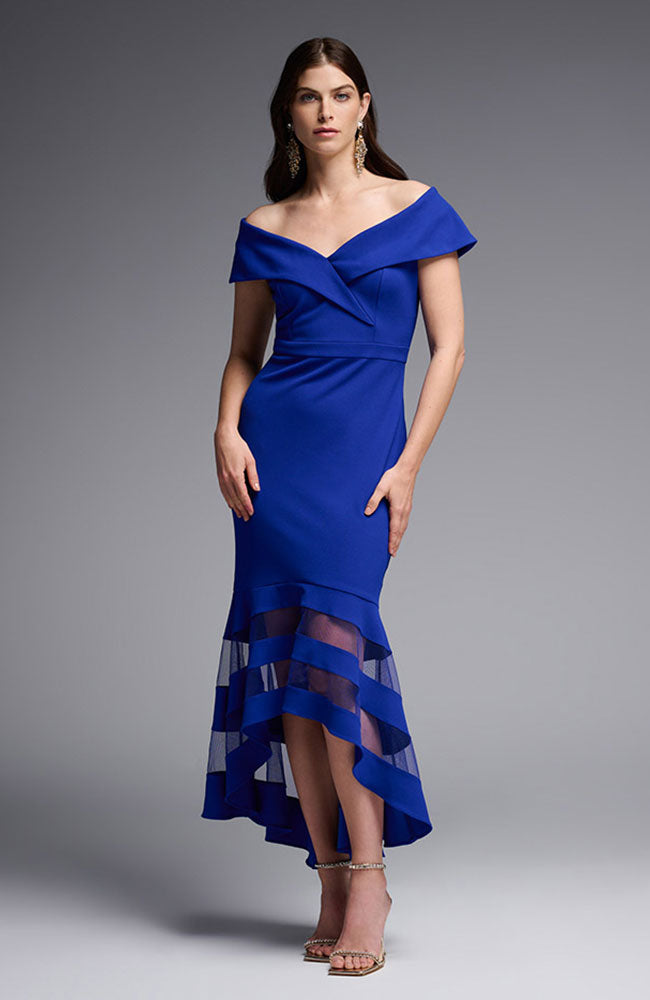 Hi Low Off Shoulder Dress in Royal