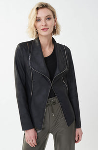 Suede Fitted Jacket with Zipper Trim in Stone