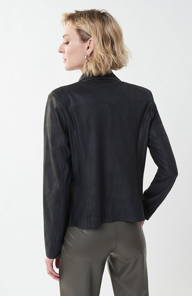 Suede Fitted Jacket with Zipper Trim in Stone