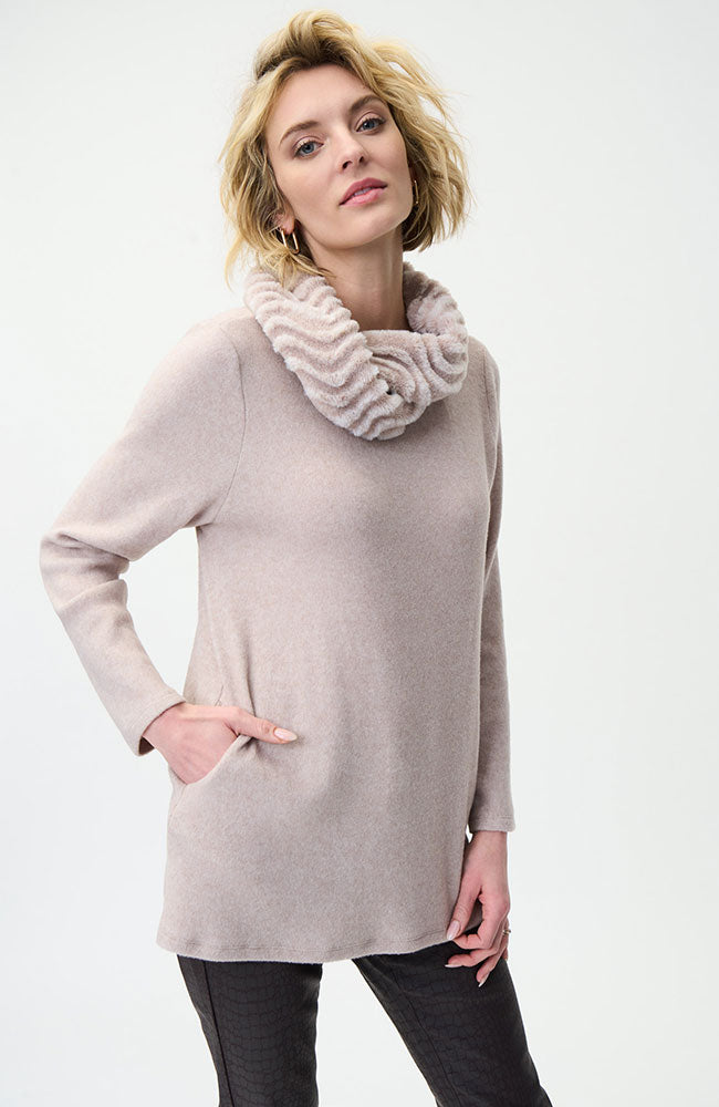 Faux Fur Cowl Sweater with Pockets