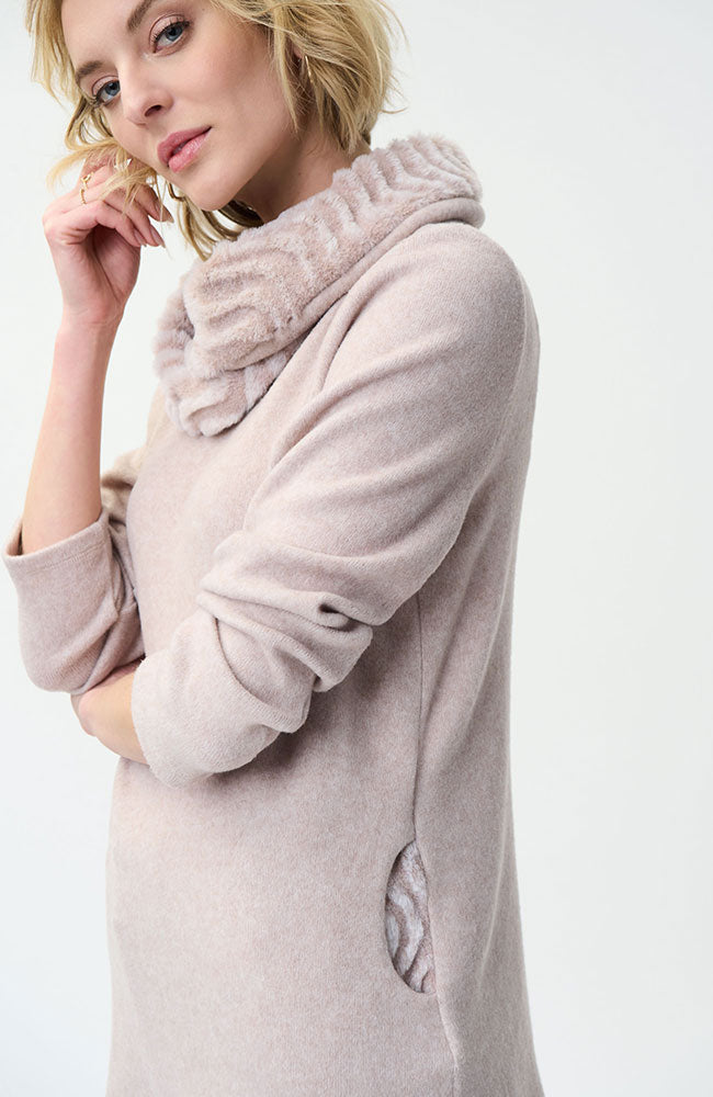 Faux Fur Cowl Sweater with Pockets