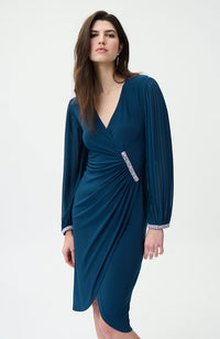 Pleat Sleeve Stone Embellished Dress