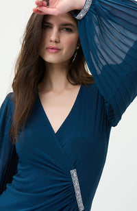 Pleat Sleeve Stone Embellished Dress