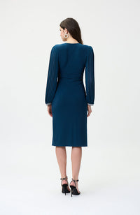 Pleat Sleeve Stone Embellished Dress