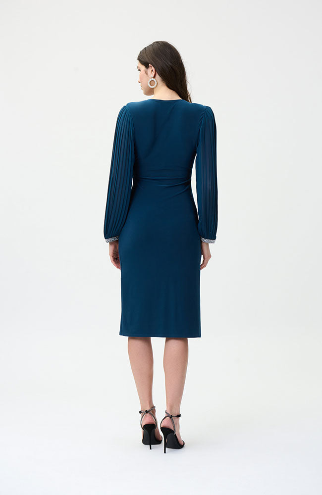 Pleat Sleeve Stone Embellished Dress