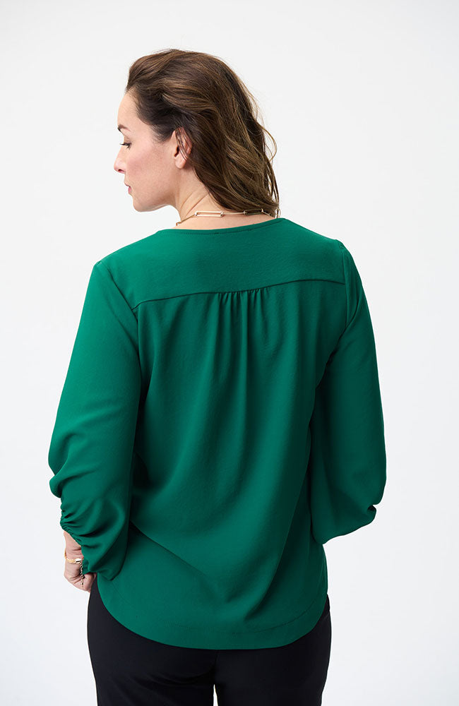 Gathered Puff Sleeve V Neck
