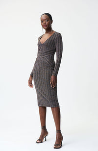 Deep V LS Dress Black Gold