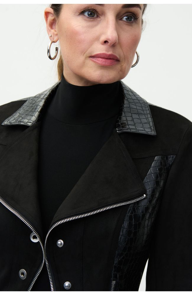 Leather Croc Jacket in Black